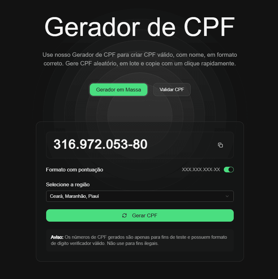 CPF Gerador Online Instantâneo